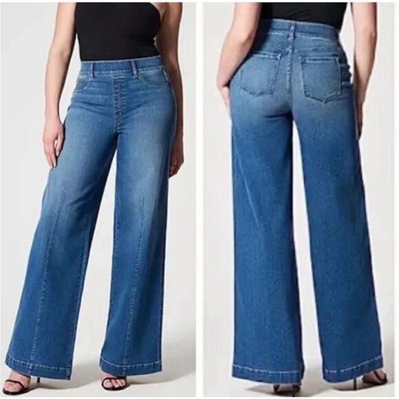 SPANX NWT Seamed Front Wide Leg Jeans Sz Medium - Picture 1 of 7